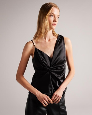 Hauts Ted Baker Asymmetric Twist Front Cami Noir Femme | RXB-70762842